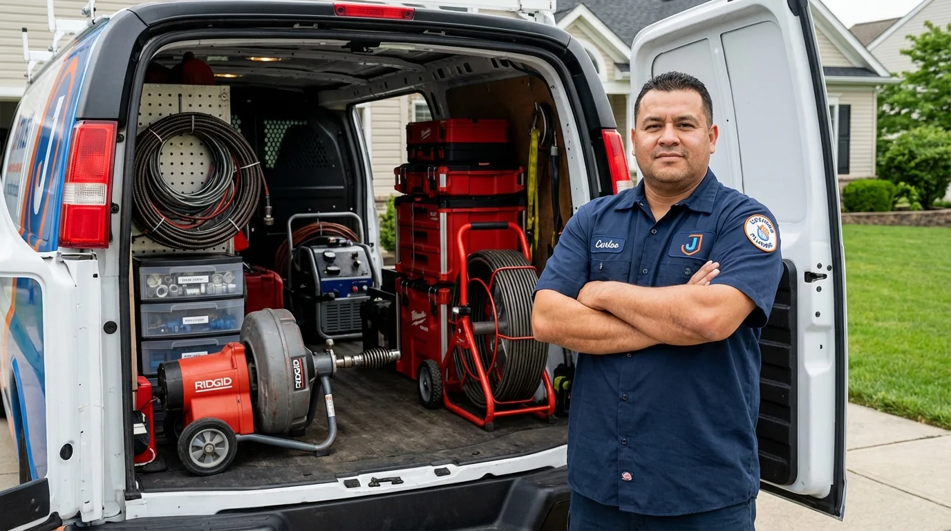 Professional drain cleaning equipment and Johns Plumbing LLC plumber in Tower City