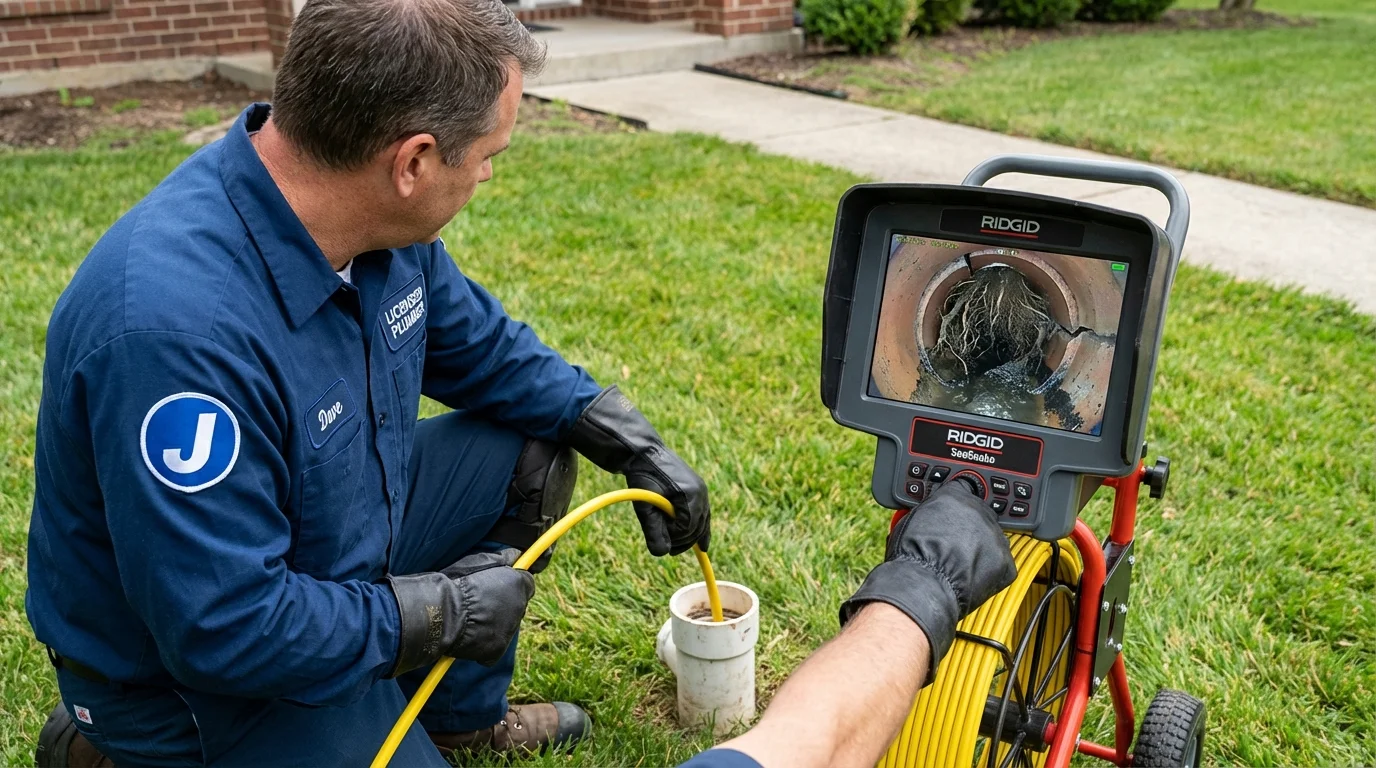 Sewer camera inspection being performed by Johns Plumbing LLC in Tower City