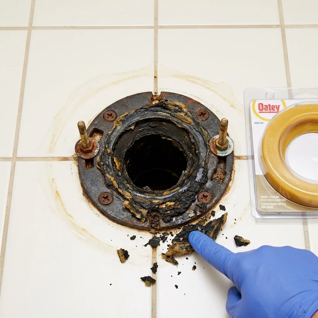 Failed wax ring showing water seepage at the base of a toilet in a Tower City, PA home