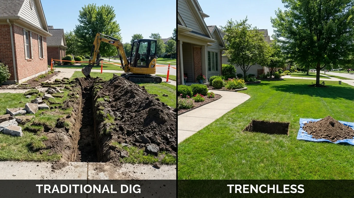 Trenchless sewer repair with minimal yard damage versus traditional excavation in Tower City, PA